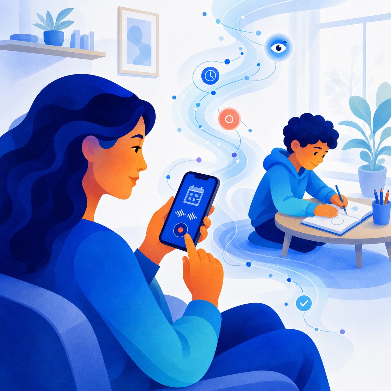 A calm parent making a private dated note while a clear timeline forms around the moments that matter