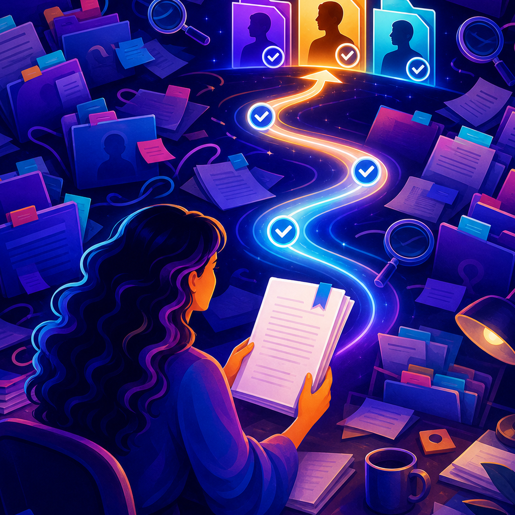 A writer following a clear glowing path from a finished manuscript to matching literary agents