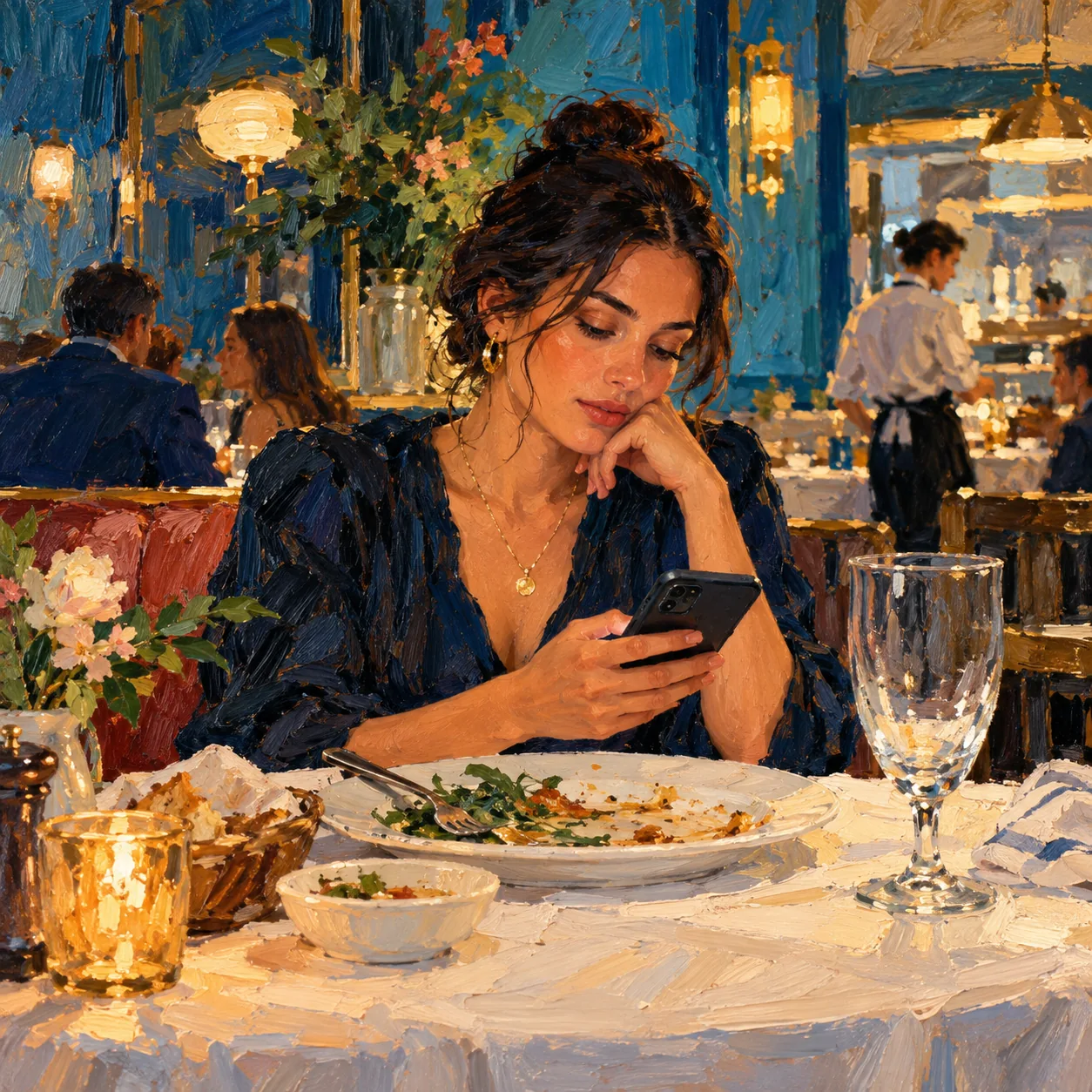 A diner calmly describing a disappointing experience on their phone