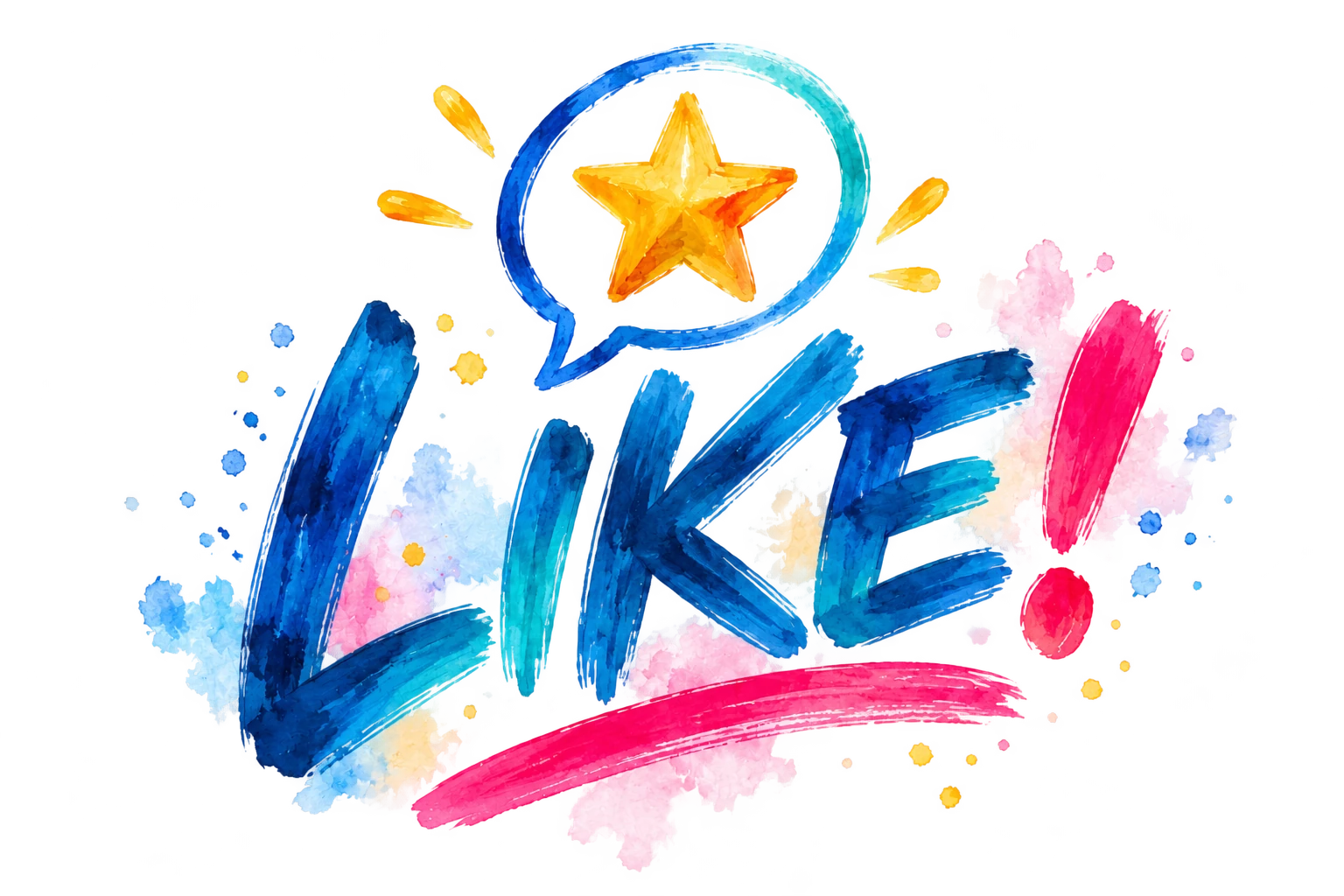 Like! painted in blue and pink with a gold star